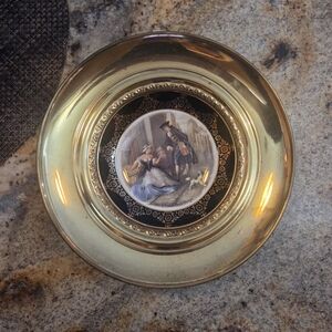 Vintage Decorative Gold Plate with Romantic Scene